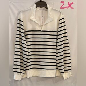 Notations White and Black Striped Quarter-Zip Women’s Pullover